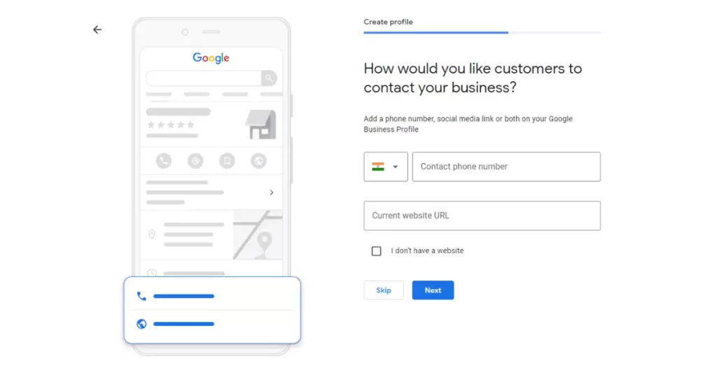 screenshot of google my business setup process