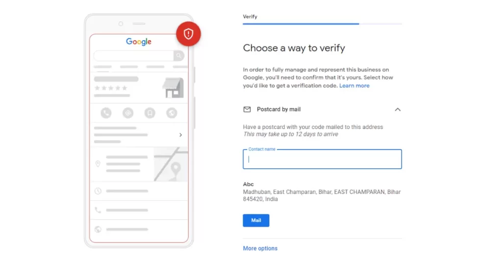 screenshot of google my business setup process