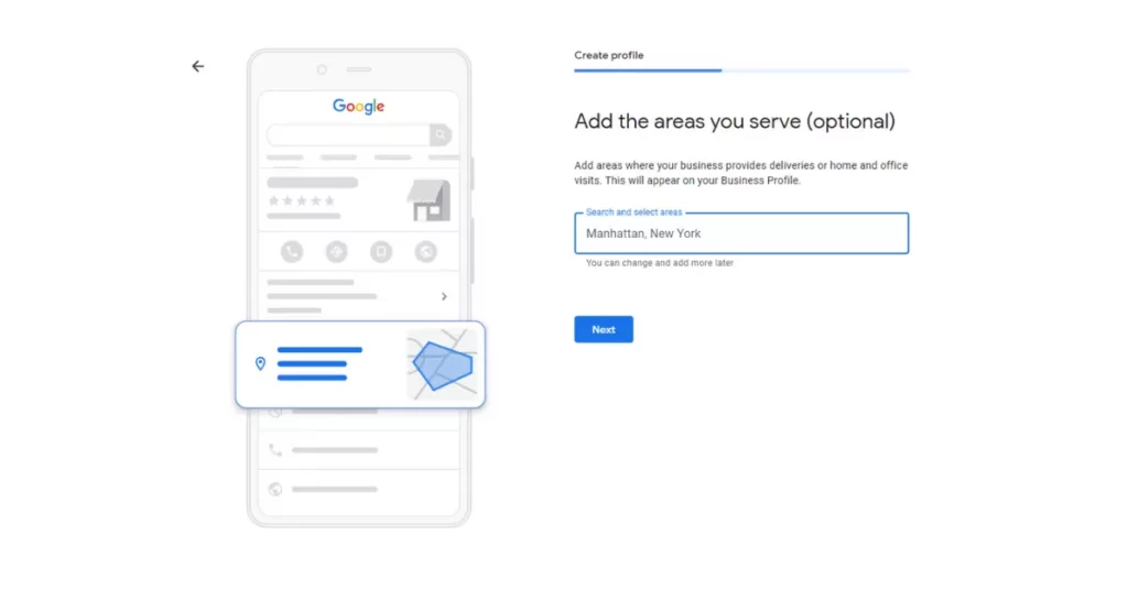 screenshot of google my business setup process